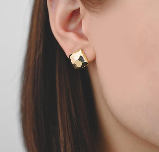 10pcs Gold Faceted Square Earring With Loop, Real Gold Plated Brass Geometric Earring Studs (GB-2967)