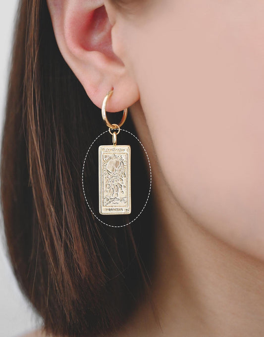 4pcs Gold Tarot Card The Moon Charm 31x12mm, 18K Gold plated Brass Rectangle Pendant(GB-2394-G)