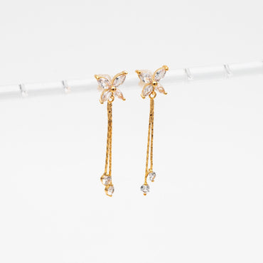 4pcs CZ Pave Gold Butterfly Tassel Earrings, Dianty Butterfly Ear Studs, Jewelry Supplies (GB-4609)