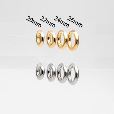 4pcs Gold plated Stainless Steel Huggie Earrings, 5mm Thick by 20/ 22/ 24/ 26mm, Minimalist Chunky Hoop Earrings (GB-1484)