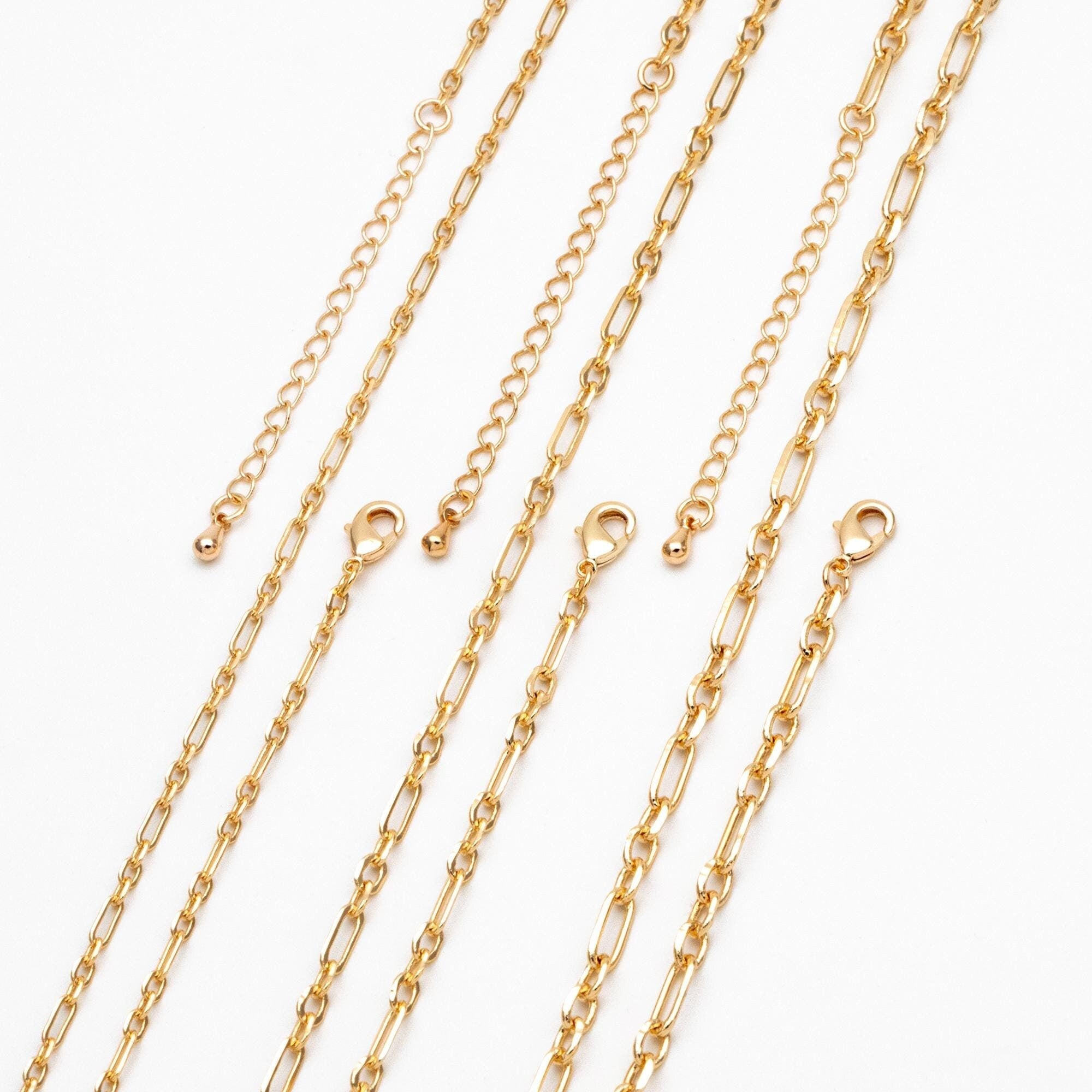 Dainty Gold Oval Chains 2.4/ 3.2/ 3.6mm, Finished Bracelet/ Anklet/ Necklace with Extender Chain, Ready to Wear (#LK-275)