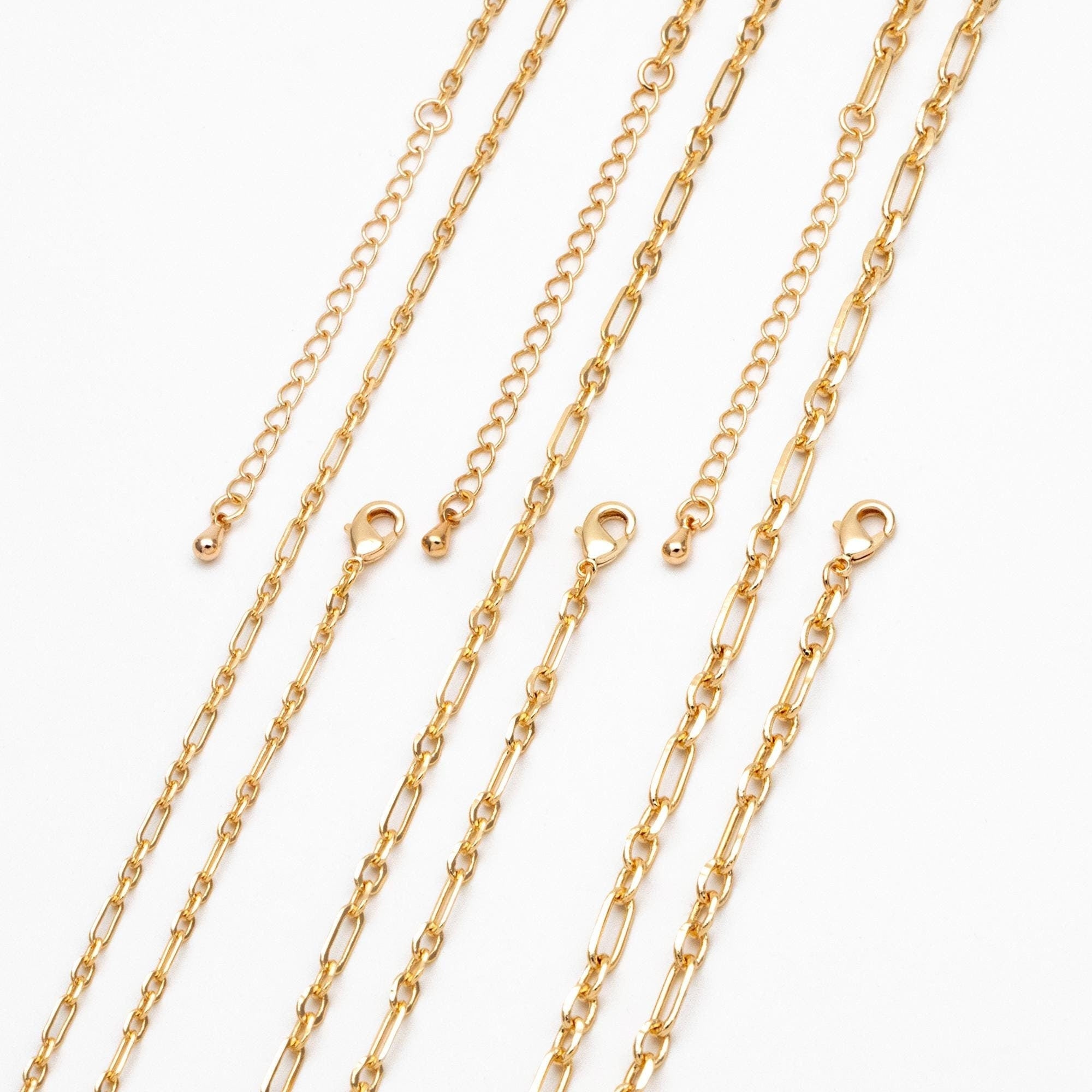 Dainty Gold Oval Chains 2.4/ 3.2/ 3.6mm, Finished Bracelet/ Anklet/ Necklace with Extender Chain, Ready to Wear (#LK-275)