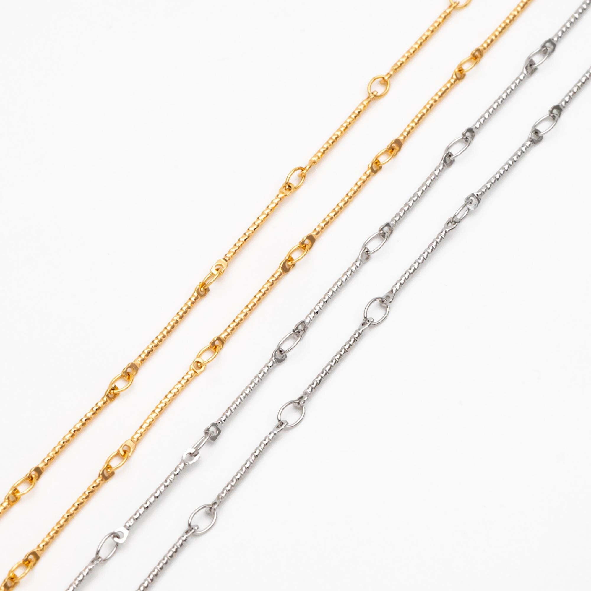Gold/ Rhodium plated Brass Bar Chains, 15.5mm Stick Bar connector, Jewelry Craft Chain Wholesale (#LK-425)/ 1 Meter=3.3 ft
