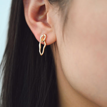 4pcs Gold Chain Link Earring Studs, 18K Gold plated Brass, Oval Hoop Chain Ear Posts (GB-3417)