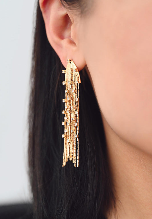 4pcs CZ Pave Chain Tassel Earrings, Long Tassel Stud Earring, Gold Dangling Earrings, Minimalist Earrings (GB-3672)
