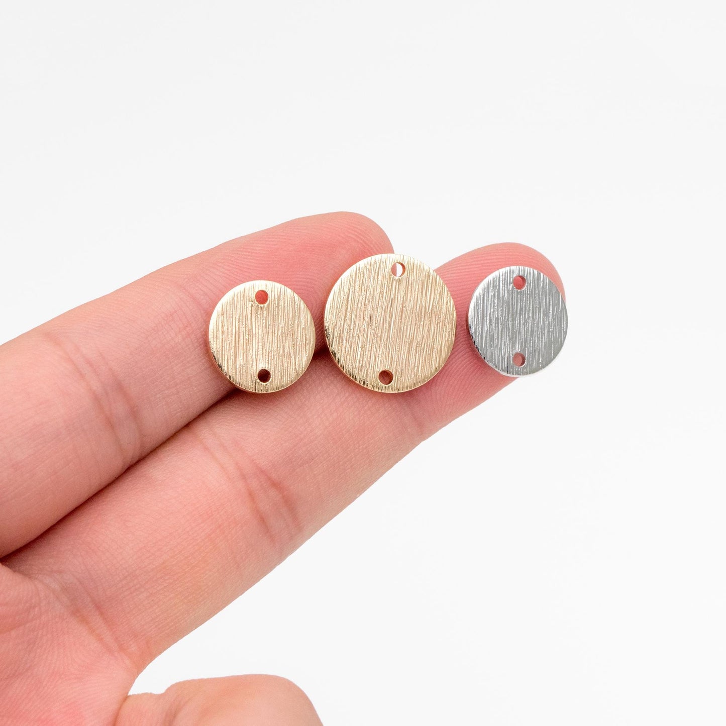 10pcs Brushed Gold/ Silver Tone Disc Circle Connectors 12/ 15mm, Gold/ Rhodium plated Brass Round Coin Disk Charms (GB-3817)