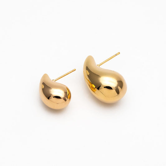 4pcs Chunky Teardrop Earrings, 18K Gold/ Rhodium Plated Brass, Water Drop Stud Earrings (GB-4381)