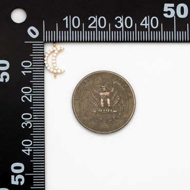 10pcs Gold Plated Moon Connectors: CZ Pave Moon Charms 14x8mm (GB-618-E)