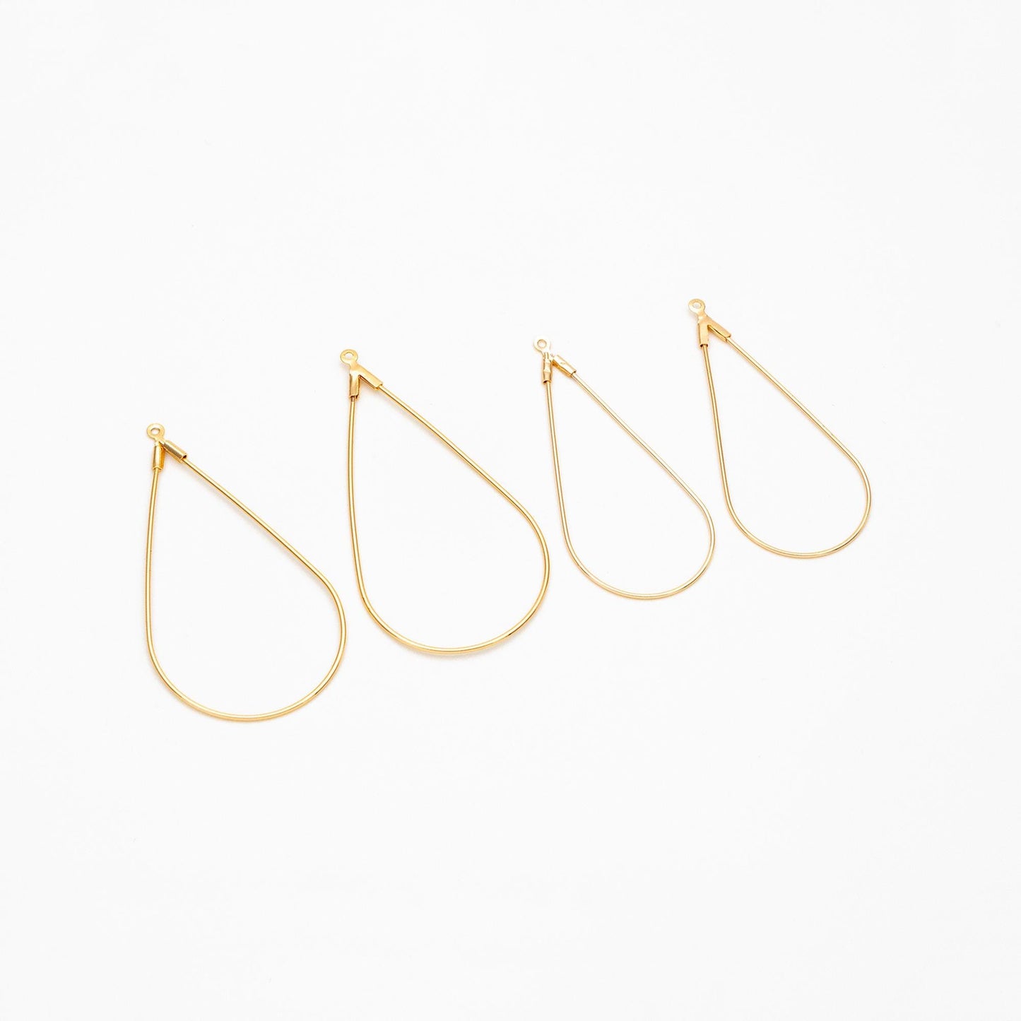 10pcs Gold Teardrop Wire Pendants 45/ 51mm, Real Gold plated Brass Drop Geometric Charms, Can Open to Thread Beads (GB-381)