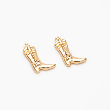 4pcs CZ Pave Gold Boot Charms, Gold plated Brass, Dainty Cowboy Boot Pendants (GB-4613)