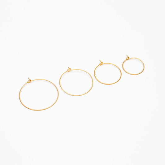 20pcs Gold/ Silver/ Rose Gold Hoop Ear Wire, Gold/ Rhodium plated Brass Hoop Earrings, 20/ 25/ 30/ 35mm by 0.7mm (GB-252)