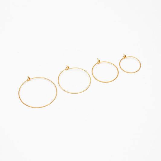 20pcs Gold/ Silver/ Rose Gold Hoop Ear Wire, Gold/ Rhodium plated Brass Hoop Earrings, 20/ 25/ 30/ 35mm by 0.7mm (GB-252)
