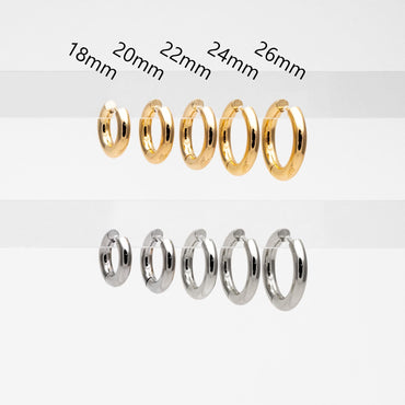 4pcs Gold/ Silver Tone Chunky Hoop Huggies, 4mm Thick, 18/ 20/ 22/ 24/ 26mm, Stainless Steel Hoop Earrings, Minimalist Earrings (GB-3301)