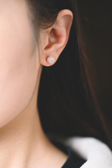 4pcs Ball Stud Earrings 8mm, Gold/ Silver/ Rose Gold, CZ pave Round Earrings (GB-2149)