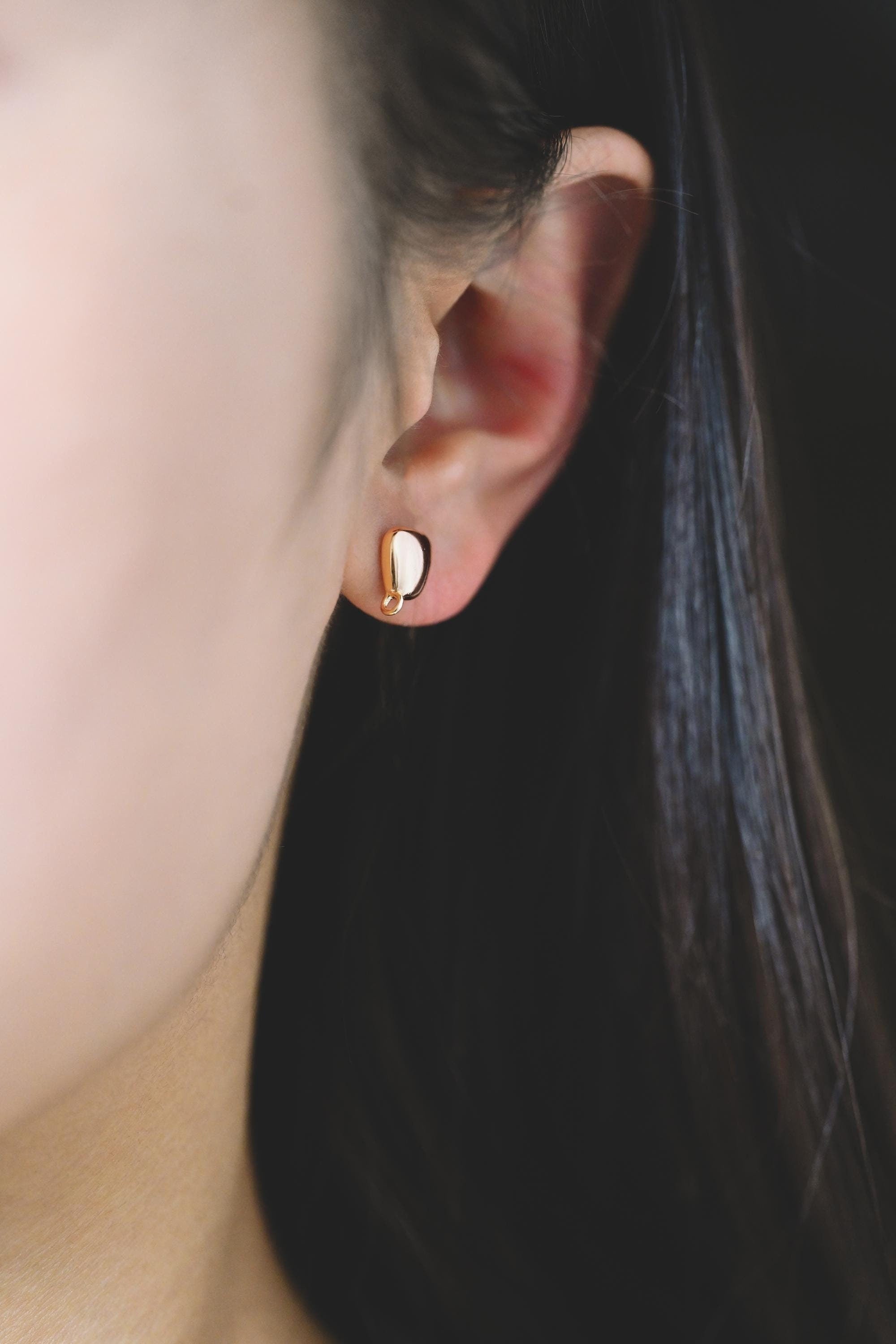 10pcs Gold Irregular Earring with Loop, Real Gold Plated Brass Geometric Earring Studs (GB-2608)