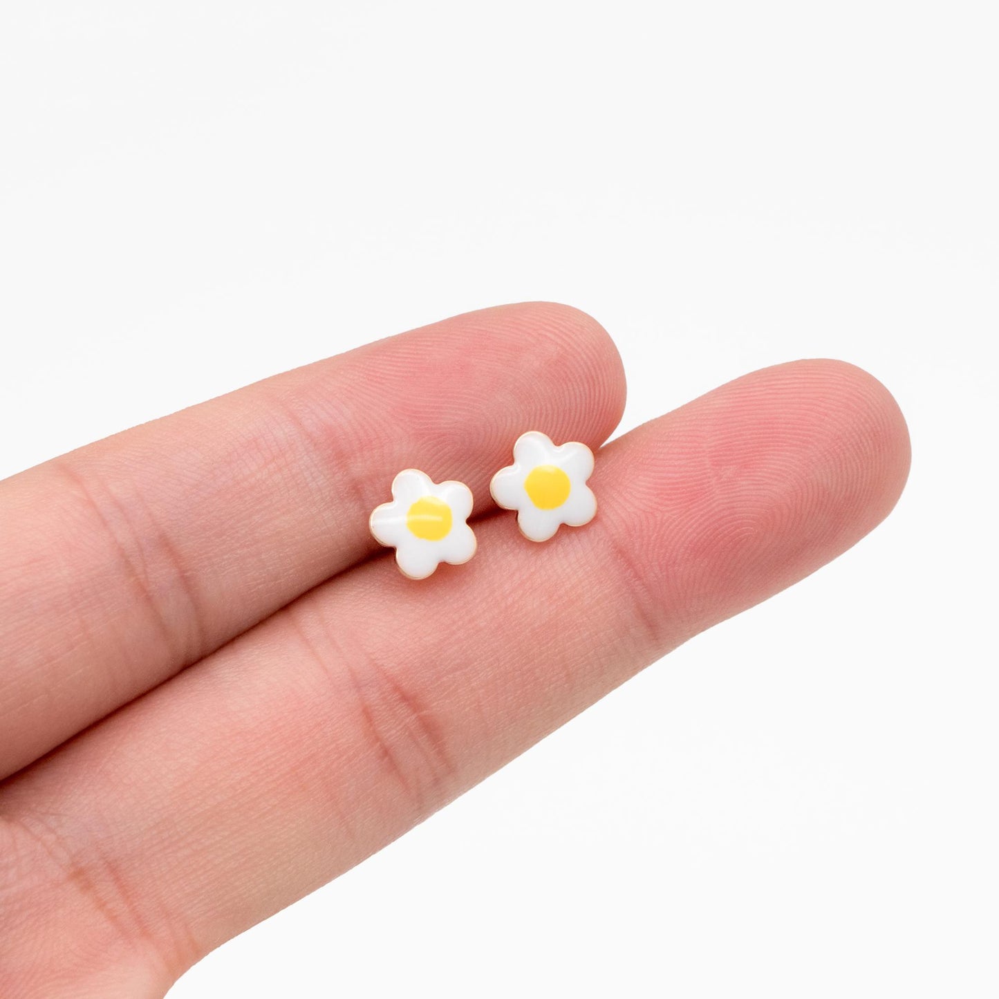10pcs Gold Enamel Egg Flower Earrings, Gold Plated Brass, Floral Stud Earrings (GB-4608)