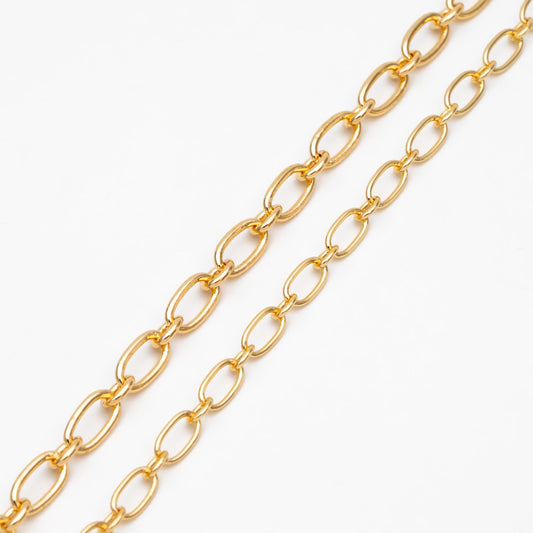Gold/ Rhodium plated Brass Oval Cable Chains 4/ 4.7mm, Figaro Chain Supplies Wholesale (#LK-329)/ 1 Meter=3.3 ft