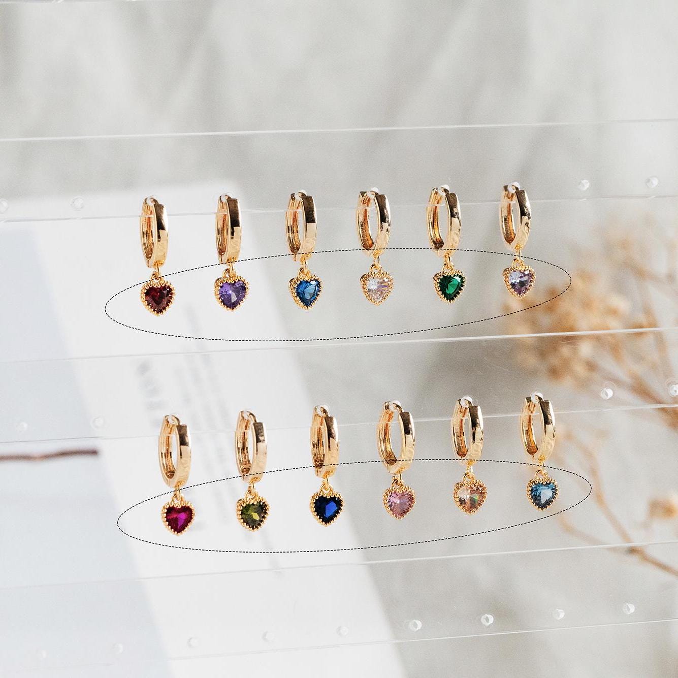 10pcs CZ Pave Heart Birthstone Charms 8x6mm, Gold Plated Brass Crystal Charms, Diy Jewelry Making Supplies (GB-3755)