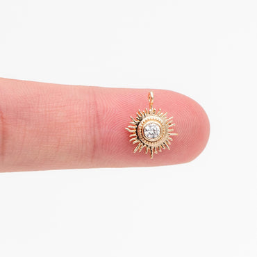 10pcs CZ Pave Gold Sun Charms 13x10mm, 18K Gold plated Brass Dainty Sun Pendants (GB-1658-C)