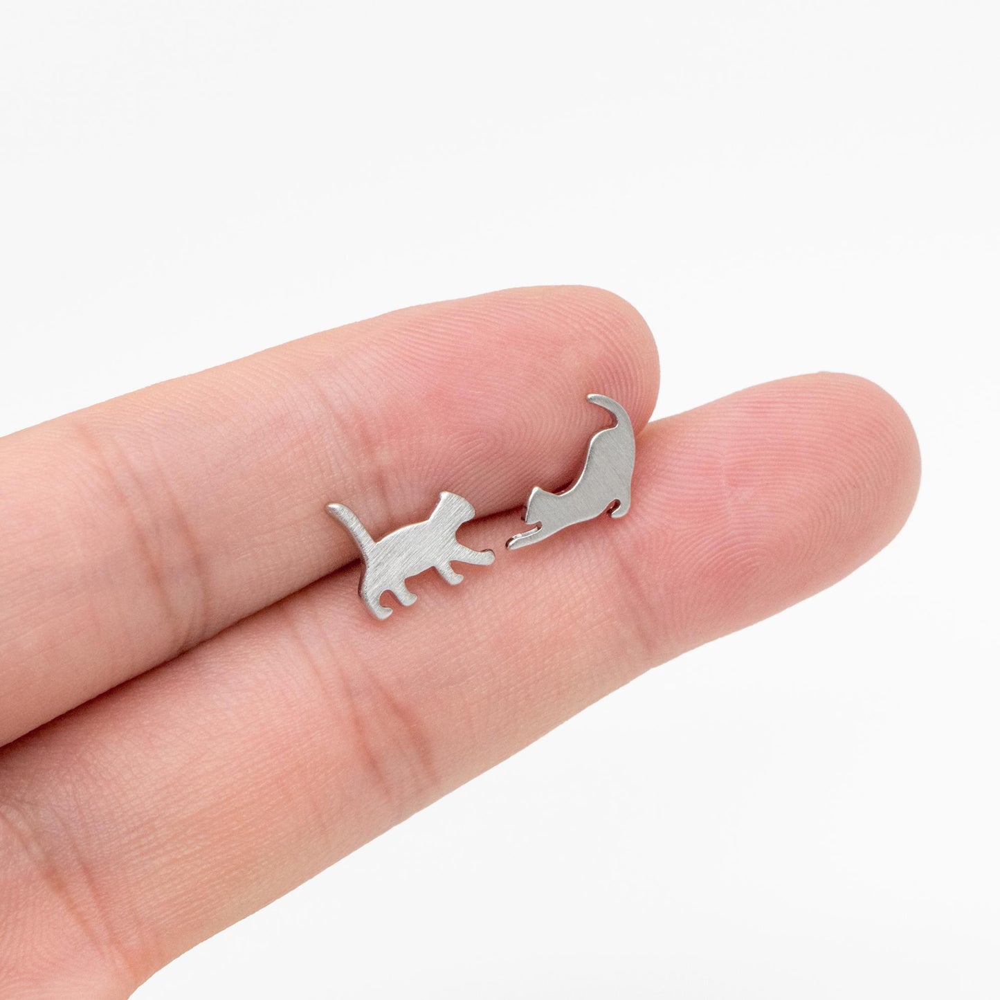 10pcs Gold/ Silver Cat Asymmetry Earrings, Gold/ Rhodium Plated Brass Minimalist Stud Earrings (GB-4094-A)