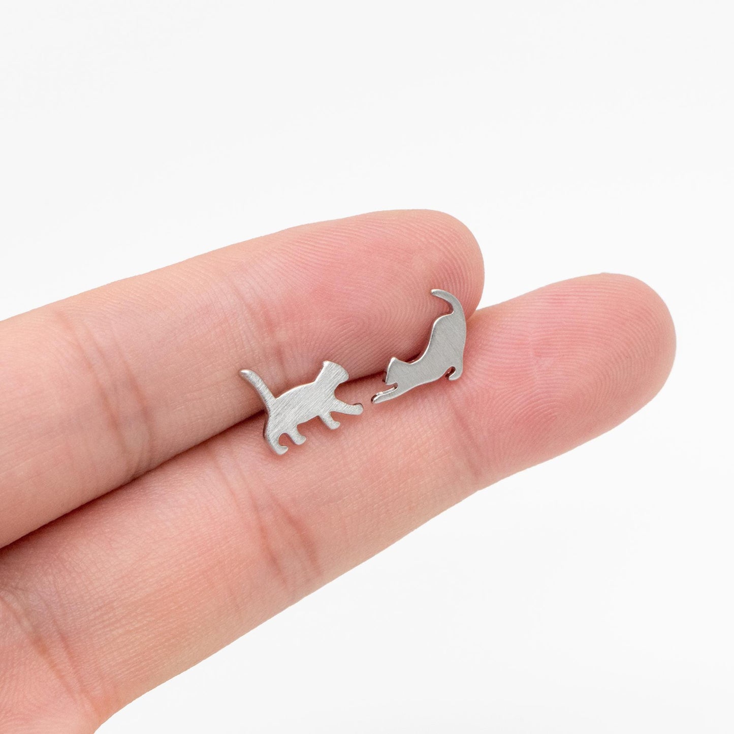 10pcs Gold/ Silver Cat Asymmetry Earrings, Gold/ Rhodium Plated Brass Minimalist Stud Earrings (GB-4094-A)