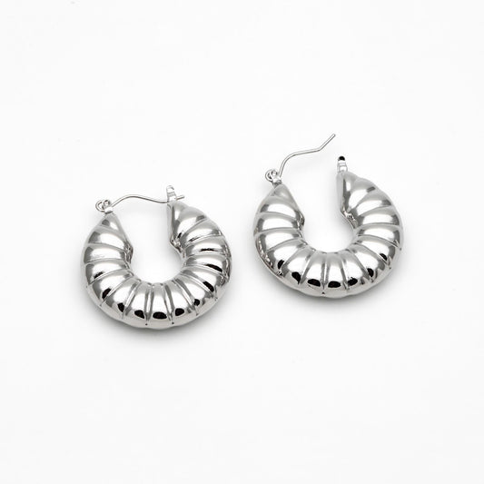 4pcs Silver Tone Circle Earrings 32x30mm, Rhodium plated Brass, Minimalist Hoop Earrings (GB-4591)