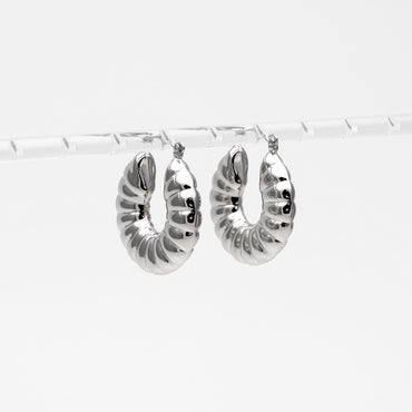 4pcs Silver Tone Circle Earrings 32x30mm, Rhodium plated Brass, Minimalist Hoop Earrings (GB-4591)