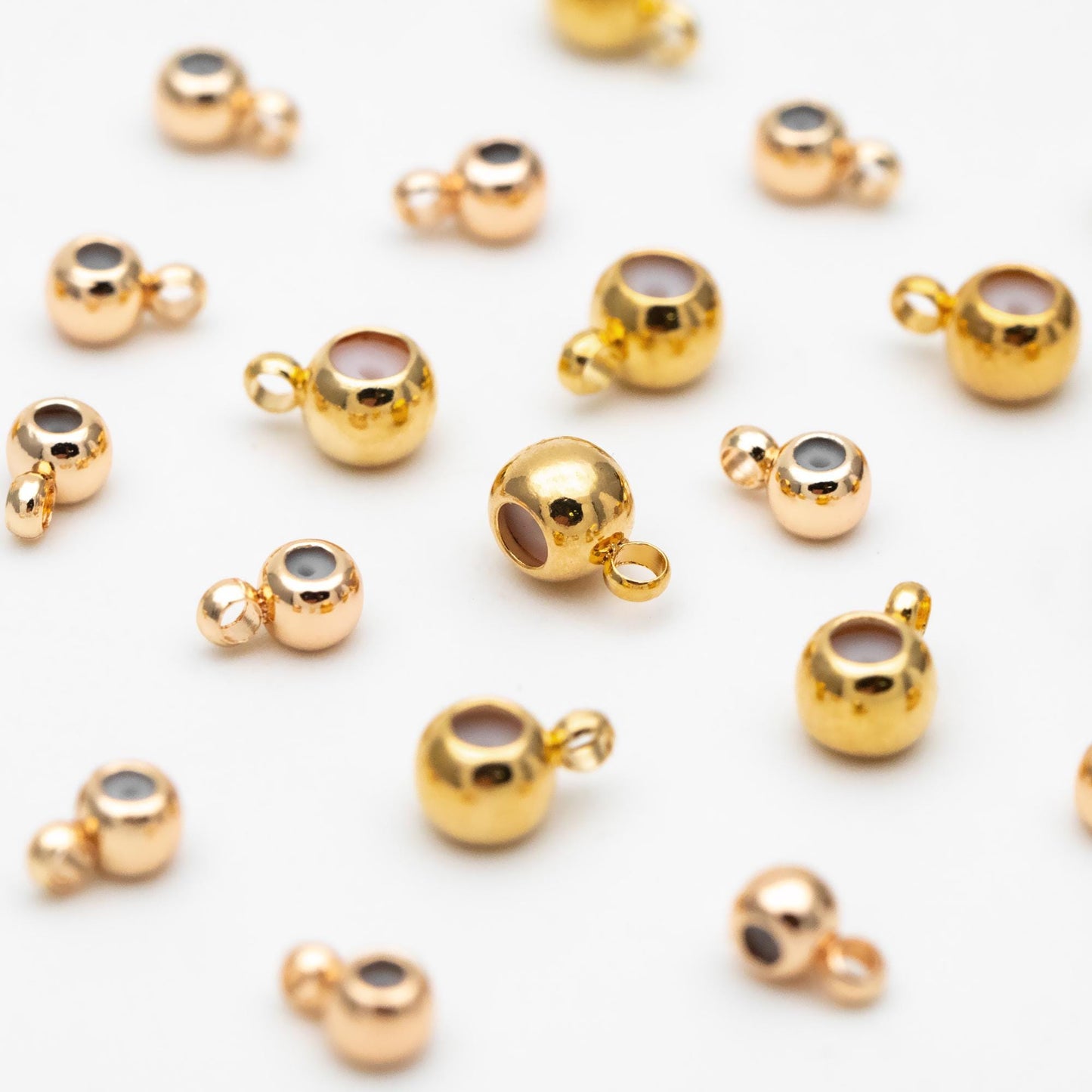 20pcs Rondelle Rubber Stopper Beads with Loop, 3mm/ 4mm, Gold plated Brass Charm Holder Connector (GB-345)