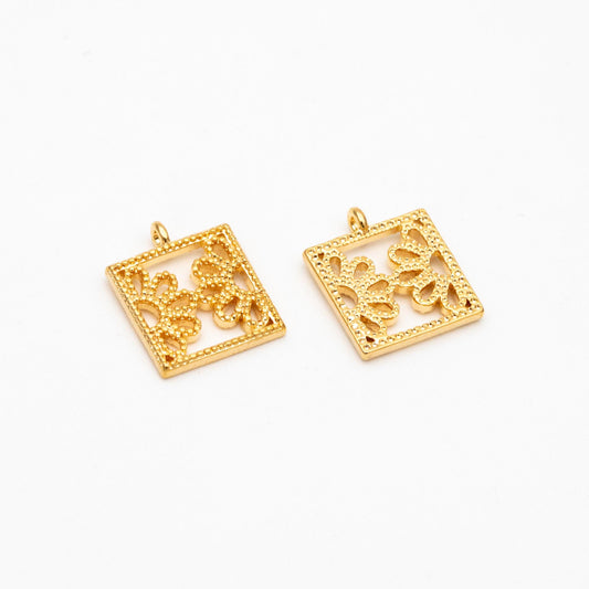 10pcs Gold plated Brass Floral Pendants 13x11mm, Filigree Hollow Flower Pendants, Lead Nickel Free (GB-353)