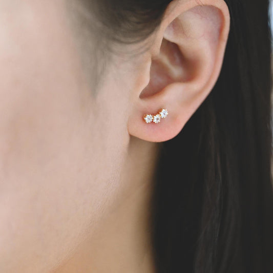 4pcs CZ Pave Gold Star Earrings, 18K Gold Plated Brass, Dainty Star Stud Earrings (GB-4410)