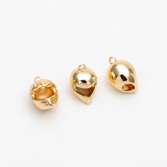 4pcs Gold Motorcycle Helmet Charms, 18K Gold Plated Brass, 3D Helmet Pendants (GB-4621)