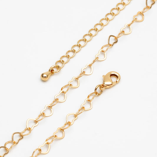 Gold/ Silver/ Rose Gold Heart Chains, Finished Bracelet/ Anklet/ Necklace with Extender Chain, Gold plated Brass, Ready to Wear (#LK-105-B)