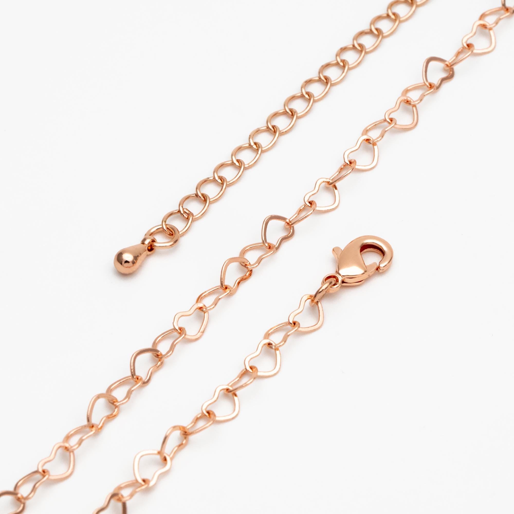 Gold/ Silver/ Rose Gold Heart Chains, Finished Bracelet/ Anklet/ Necklace with Extender Chain, Gold plated Brass, Ready to Wear (#LK-105-B)