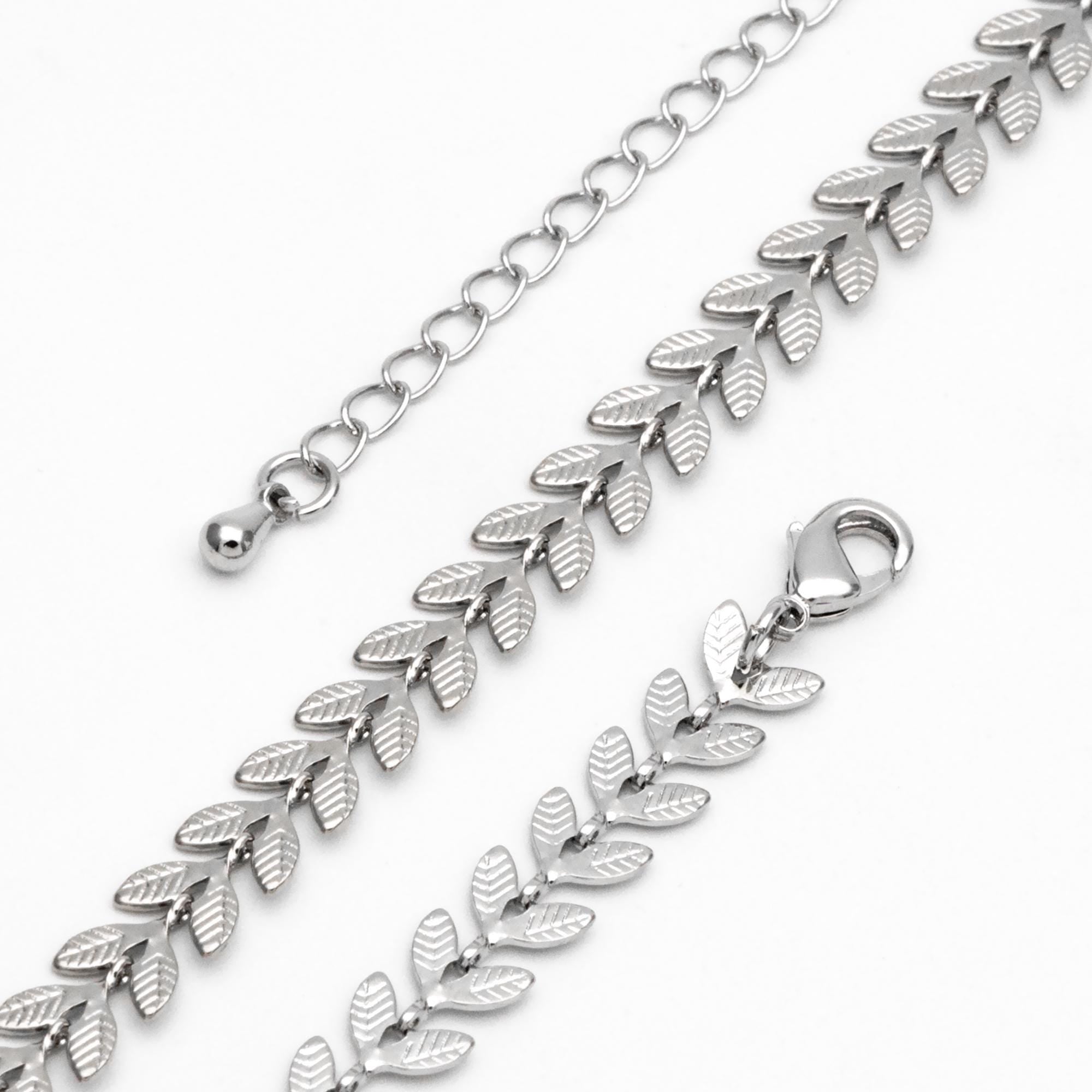 Gold/ Rhodium plated Brass Chevron Leaf Chain 6.3mm, Finished Bracelet/ Anklet/ Necklace with Extender Chain, Ready to Wear (#LK-153)