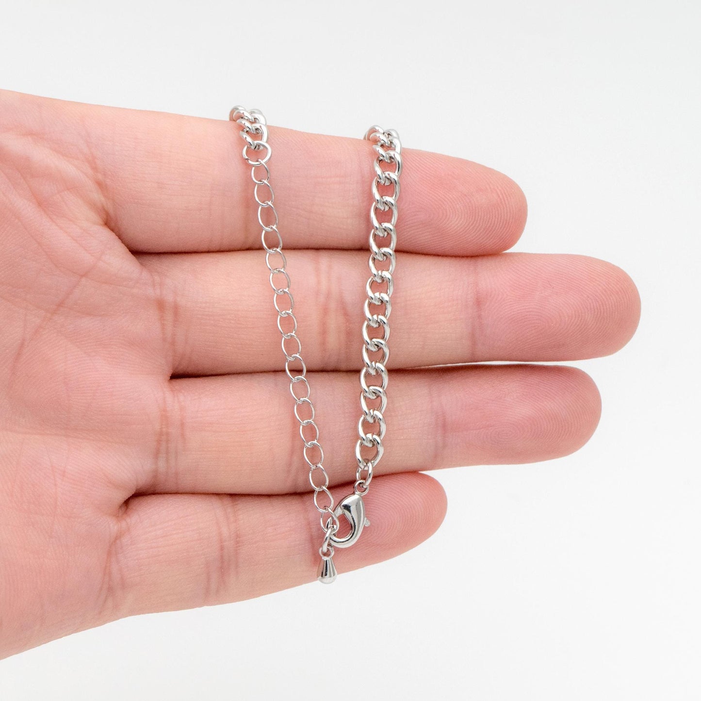 Gold/ Silver Tone Curb Chains 4mm, Finished Bracelet/ Anklet/ Necklace with Extender Chain, Ready to Wear (#LK-249-4)