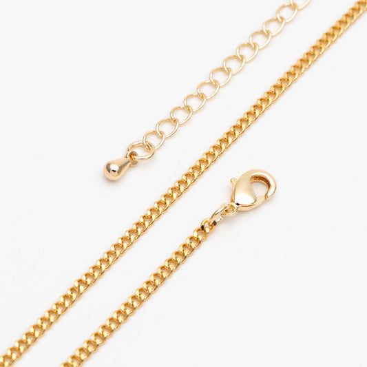 Gold/ Silver Tone Curb Chain 2mm, Finished Bracelet/ Anklet/ Necklace with Extender Chain, Ready to Wear (#LK-447)