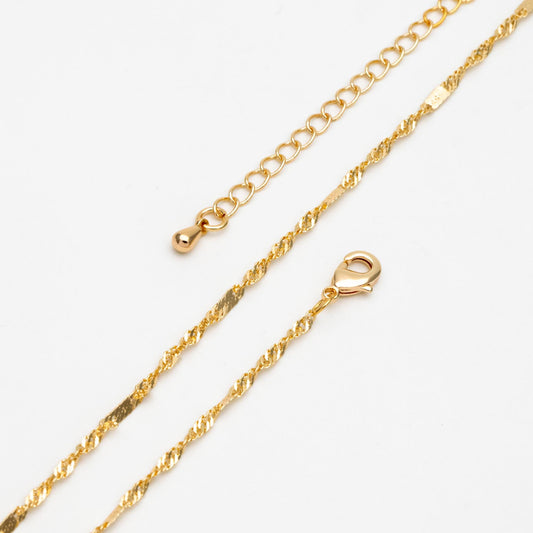 Gold Twisted Chain 2mm, Finished Bracelet/ Anklet/ Necklace with Extender Chain, Ready to Wear (#LK-448)