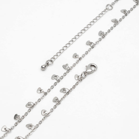 Silver tone Cable Chain with Dangling Heart Disc Charms, Finished Bracelet/ Anklet/ Necklace with Extender Chain, Ready to Wear (#LK-459-2)