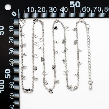 Silver tone Cable Chain with Dangling Heart Disc Charms, Finished Bracelet/ Anklet/ Necklace with Extender Chain, Ready to Wear (#LK-459-2)