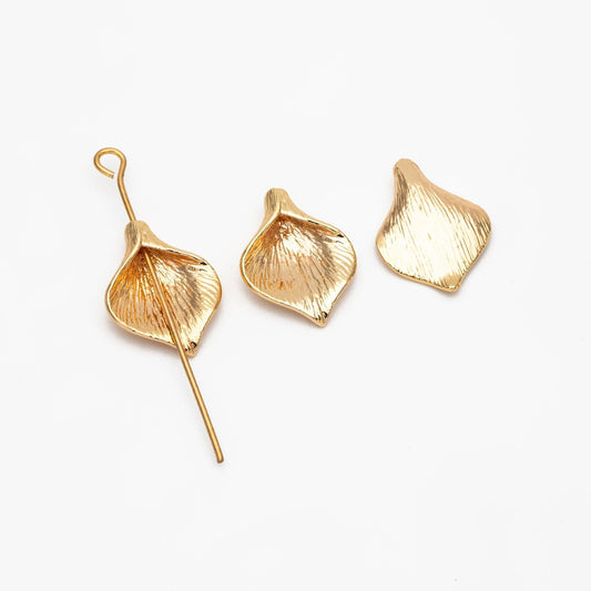 10pcs Gold plated Brass Calla Lily Bead Charms 17mm, Lead Nickel Free (GB-063)