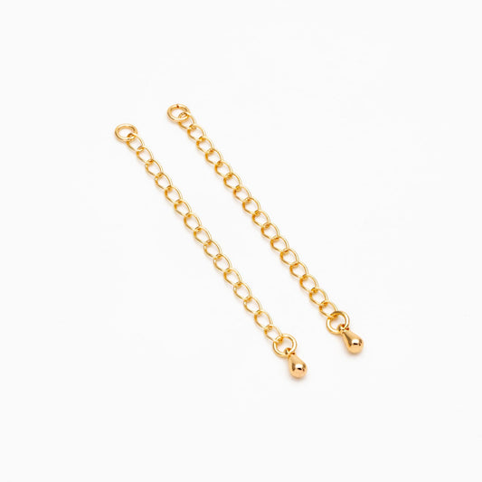 10pcs Extender Chain with Teardrop Charm End 60mm, Gold/ Rhodium/ Rose Gold plated Brass, Extension Chain with Jump Rings (GB-100-A)