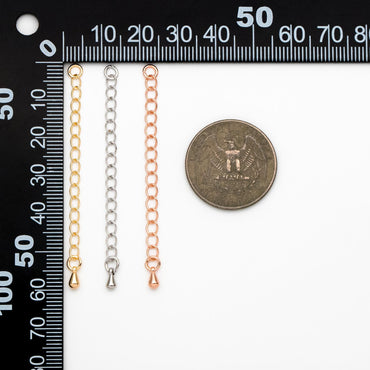 10pcs Extender Chain with Teardrop Charm End 60mm, Gold/ Rhodium/ Rose Gold plated Brass, Extension Chain with Jump Rings (GB-100-A)