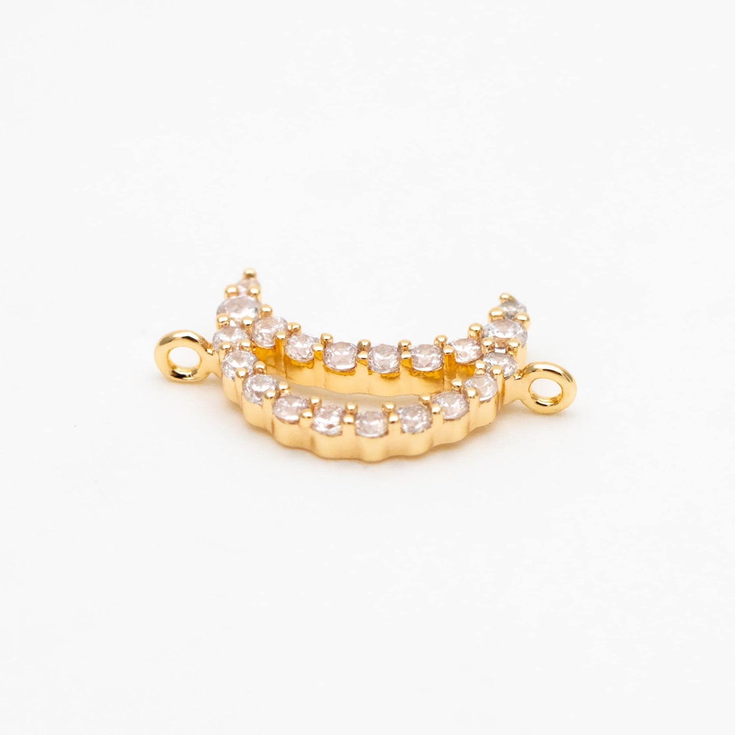 10pcs Gold Plated Moon Connectors: CZ Pave Moon Charms 14x8mm (GB-618-E)