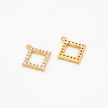 4pcs CZ Pave Gold Square Charms 15x13mm, Real Gold plated Brass Geometric Pendants (GB-376-G)
