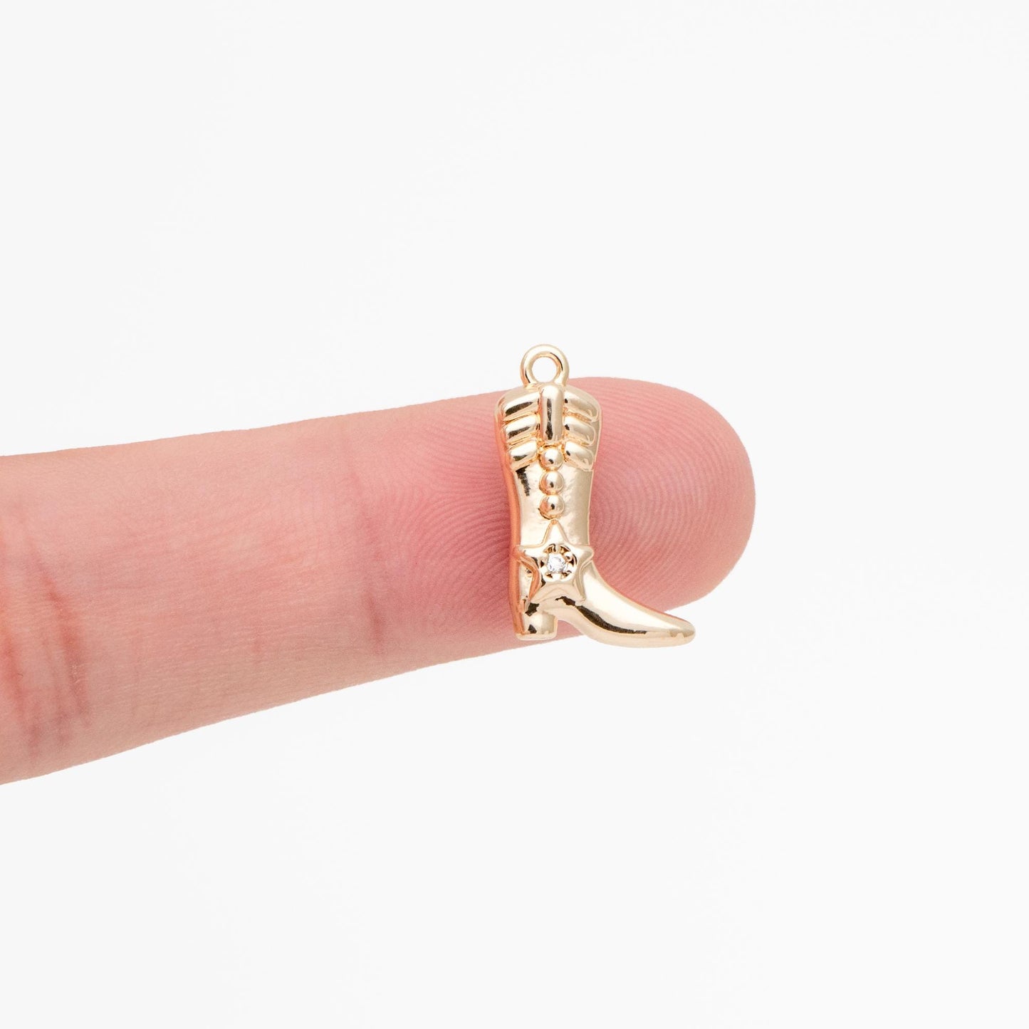 4pcs CZ Pave Gold Boot Charms, Gold plated Brass, Dainty Cowboy Boot Pendants (GB-4613)