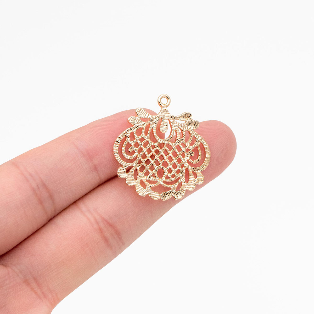 10pcs Gold plated Brass Filigree Charm Pendants 28x26mm, Lead Nickel Free (GB-890-H)