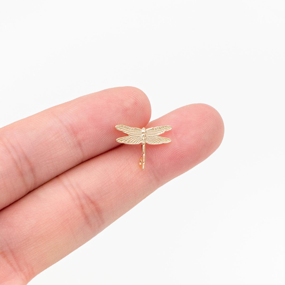 10pcs Gold Dragonfly Stud Earrings with Loop 16x11mm, 18K Gold plated Brass Ear Posts Wholesale (#GB-415-C)