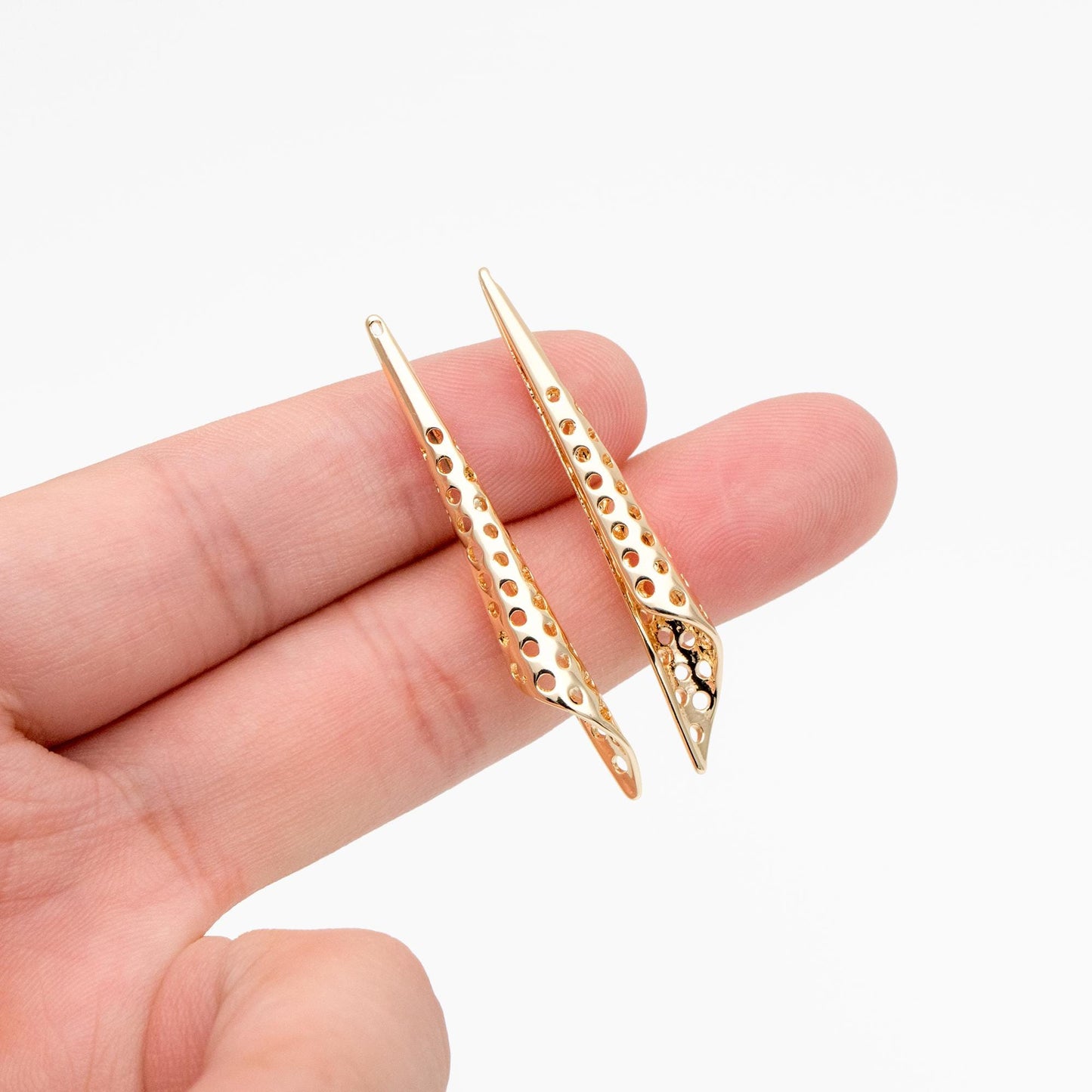 10pcs Gold Long Stick Charms 44x6mm, Gold plated Brass Tube Pendants, Lead Nickel Free (GB-418)