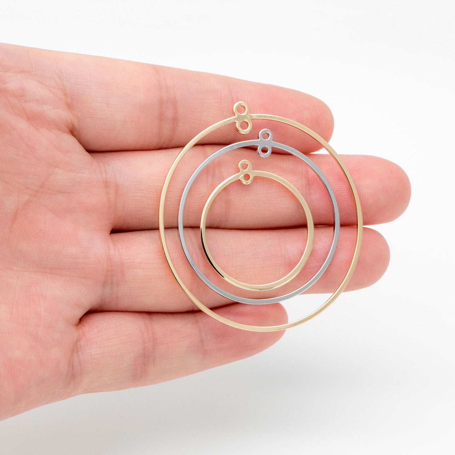 10pcs Gold/ Silver Tone Round Circle Pendants 25/ 35/ 45mm, 18K Gold/ Rhodium plated Brass, Geometric Ring Loop Hoop Charms (GB-424)