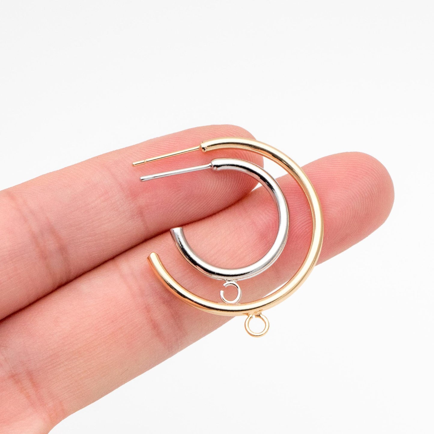 10pcs Gold/ Silver Tone Earring Posts, Circle Stud Earring with Ring/Loop, 20/ 30mm Circle Size (GB-425)